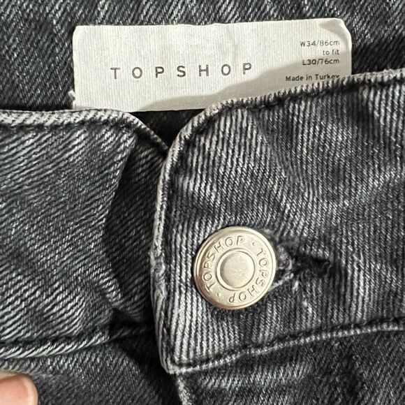 Topshop Mom Jeans Washed Black High Rise Straight Relaxed Denim Jeans Sz 34X30 - Picture 8 of 12